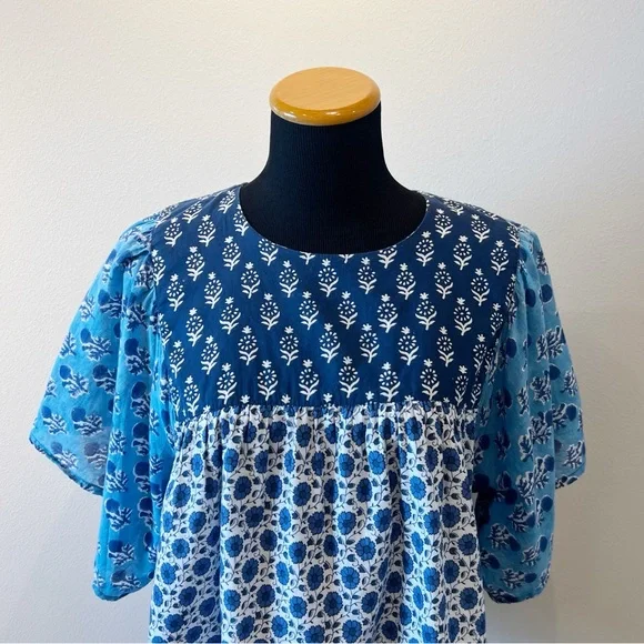 Emerson Fry Patchwork Blues Organic Basalie Top - Picture 6 of 11